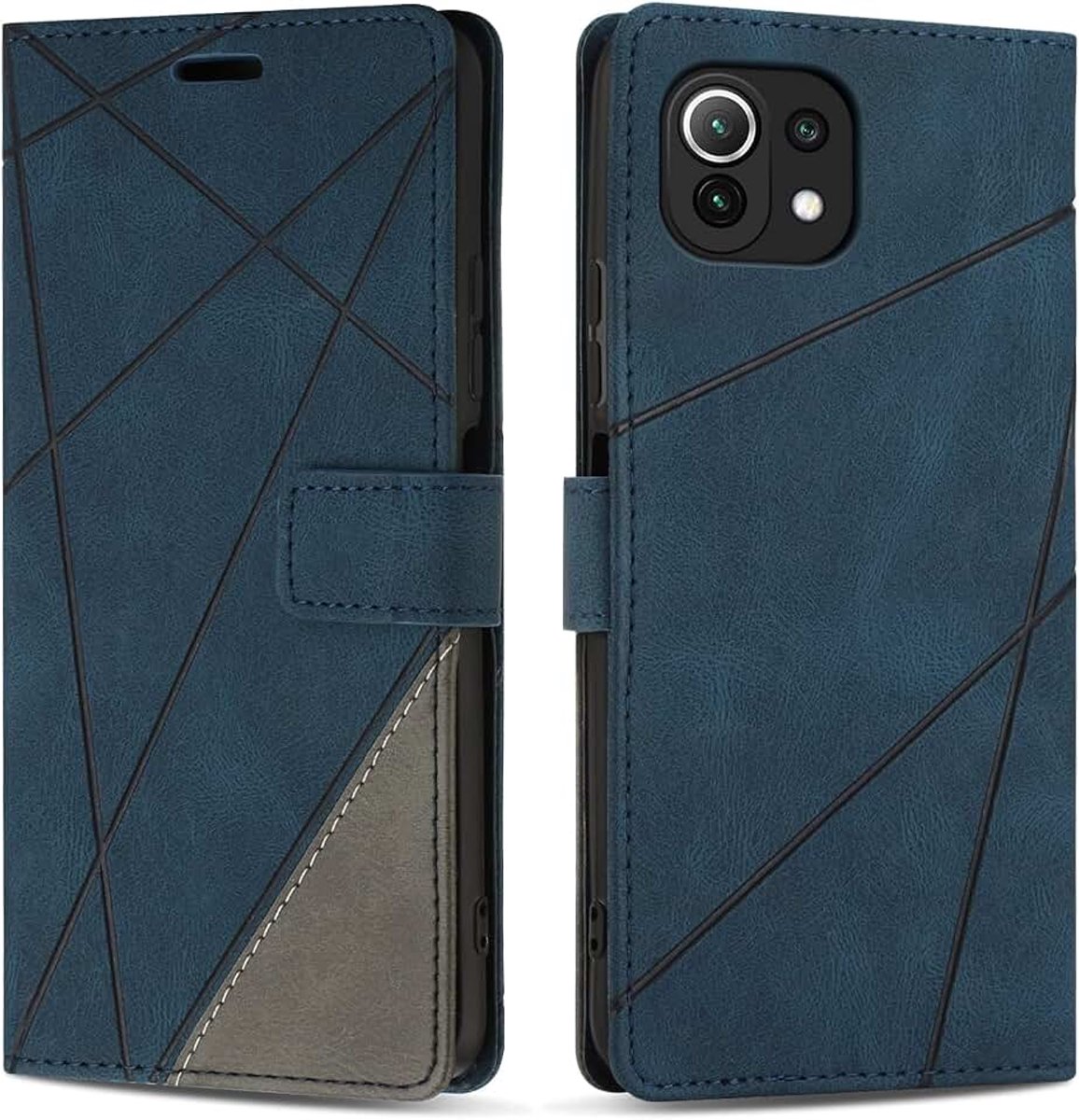 Hoesje voor Xiaomi Mi 11 Lite 5G, Premium Lederen Portemonnee Beschermhoes Telefoonhoesjes met Kaartenvakken Beschermhoesje voor Xiaomi 11 Lite, Blauw
