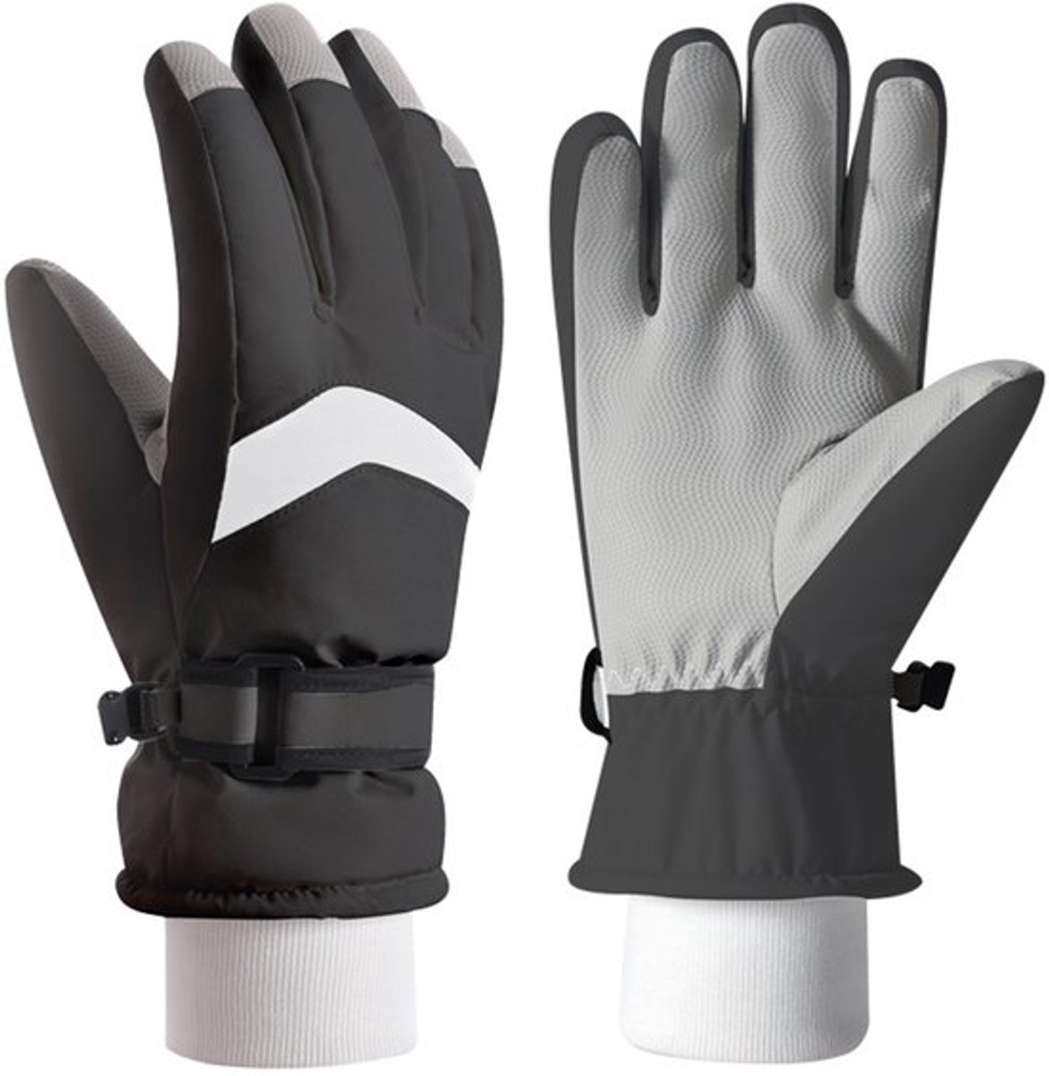 Zwarte skihandschoenen met witte boorden, fleecevoering, warme nieuwe stijl, winterfiets- en outdoorhandschoenen voor mannen en vrouwen, touchscreenhandschoenen.
