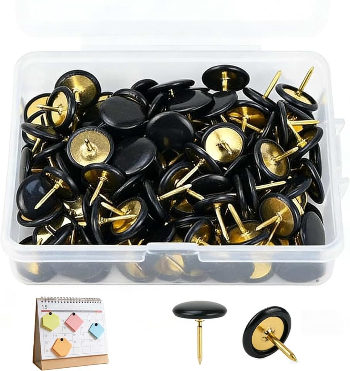 Punaises, zwart, metaal, rond, punaises, kaartspelden, kurkbord | Punaises met kunststof koppen, decoratieve prikbordaccessoires voor school, kantoor, thuis, stalen punten, kurk prikbord