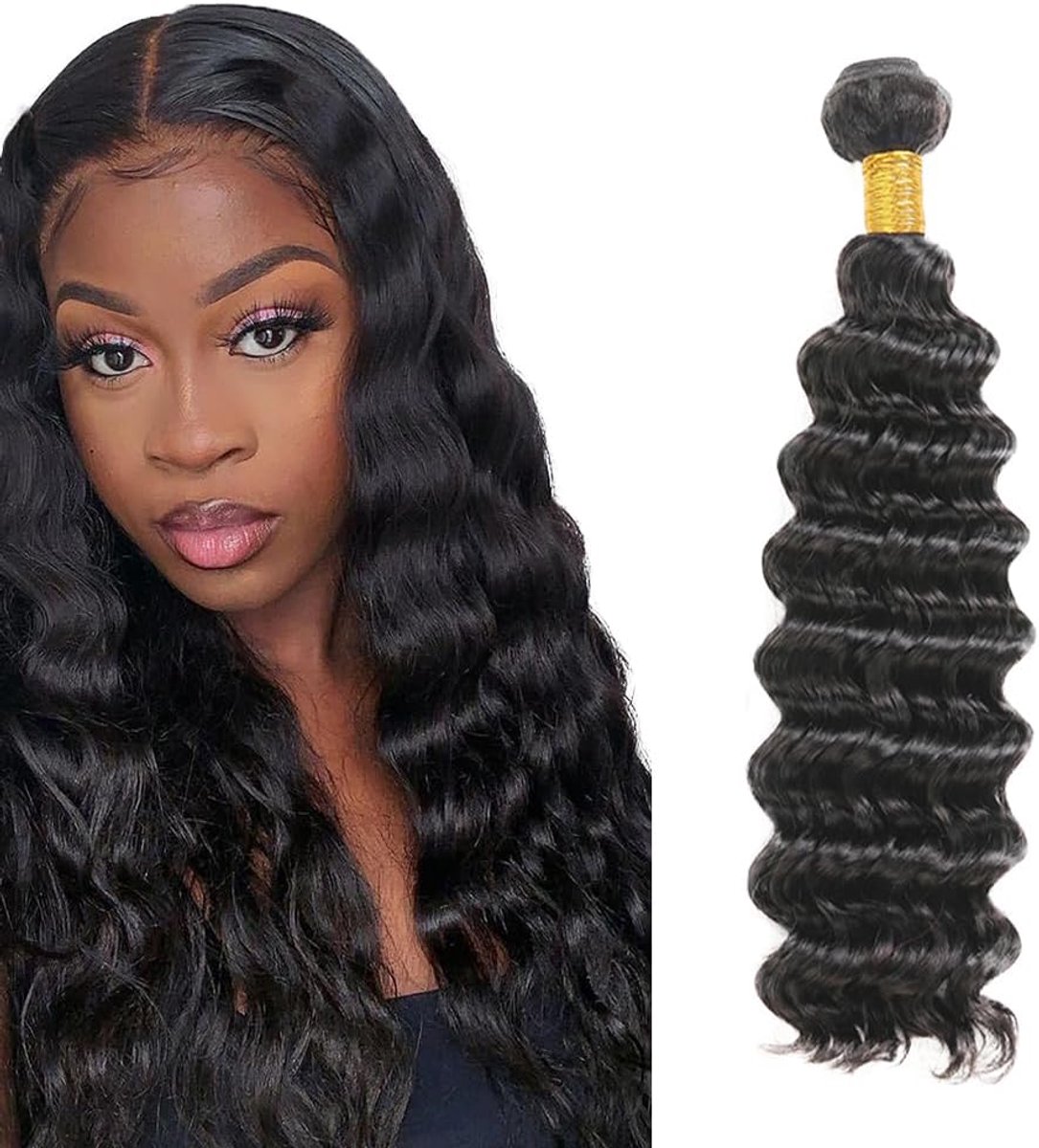 24 Inch Bundles Human Hair Deep Wave Hair Extension Natural Black Bundles Human Hair Extensions Double Weft for Women Minimal Smell for Women Single Bundle