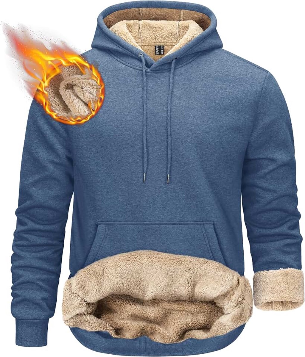 Heren pullover hoodie dik zwaargewicht Sherpa gevoerd kangoeroezak winter winddicht warm fleece sweatshirt
