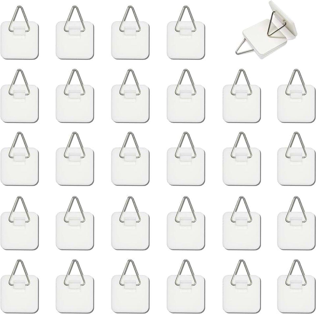 30 stuks fotohangers zelfklevend, klein vierkant zonder boren | Zelfklevende kleine vierkante fotohangers zonder boren, voor het ophangen van lijsten, foto's, posters en doeken