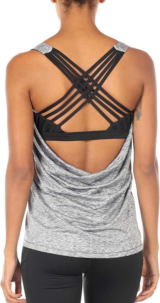 Icyzone Vrouwen Open Rug Workout Atletische Yoga Tank Tops met Ingebouwde BH