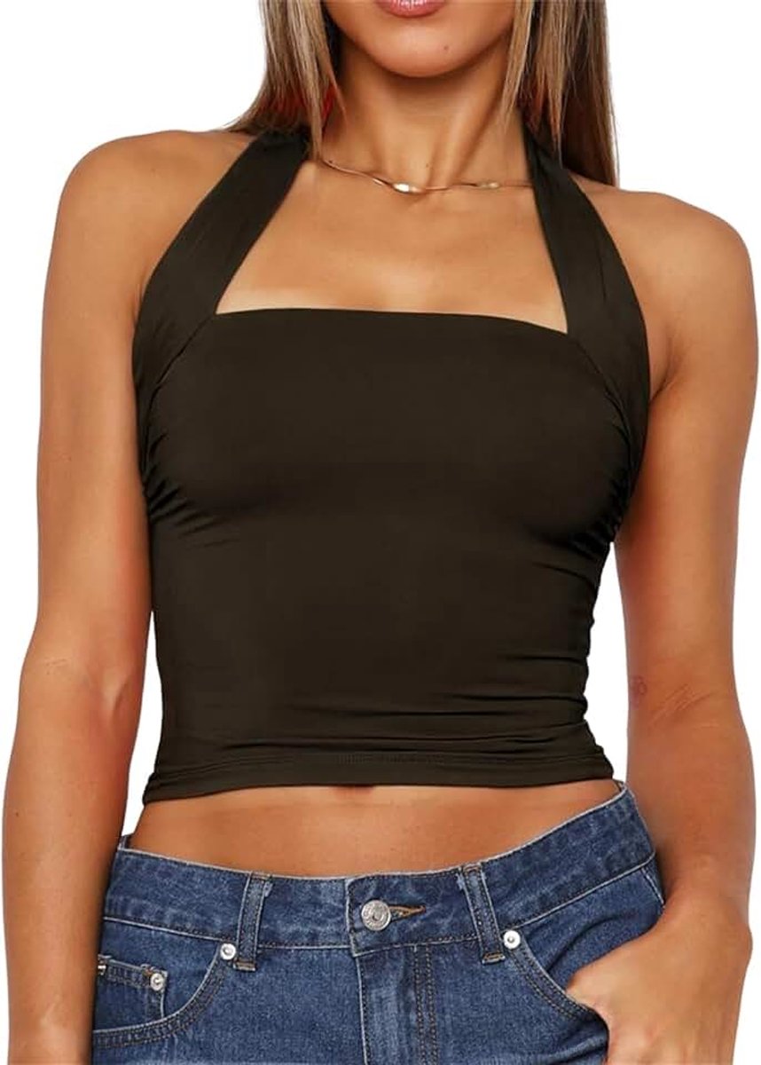 Nekhouder rugvrije crop top mouwloos sexy Y2K tank rug slim fit tops