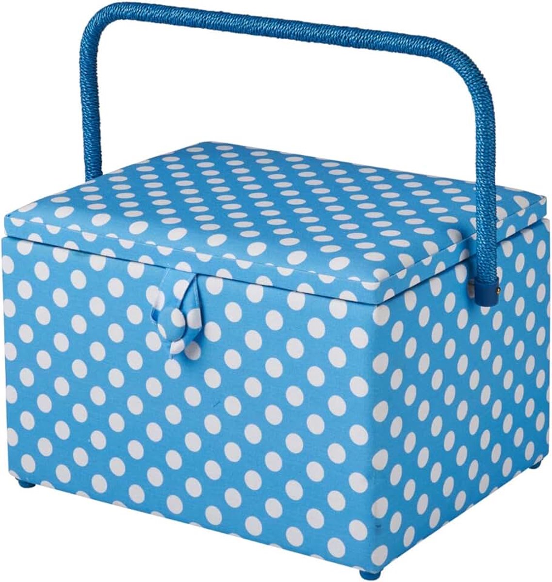 Online Large Sewing Box, Duck Egg Blue Polka Dot Fabric | 31 x 23 x 20cm | Opberg- en organisatiemandje met vakjes voor naaibenodigdheden, accessoires, garen, naalden en scharen - GA1128L