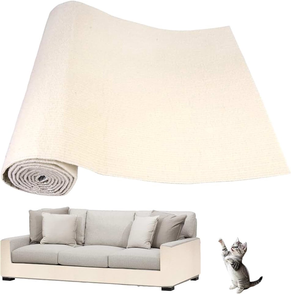 Krasbescherming voor Katten,200 cm x 40 cm Krabmat,Krasbescherming voor Bank,Verdikte Zelfklevende Krabmat voor Katten, voor Deur,Muur,Meubels,Hoeken,Slijtvast en Scheurbestendig (Gebroken Wit)