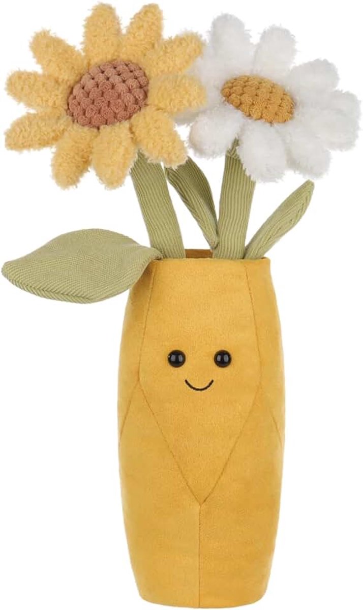 Lamb Daisy Vaas, bloem, pluche dieren voor kinderen, zacht schattig knuffeldier voor baby's, meisjes en jongens, pluizige madeliefaas, geel, 35 cm