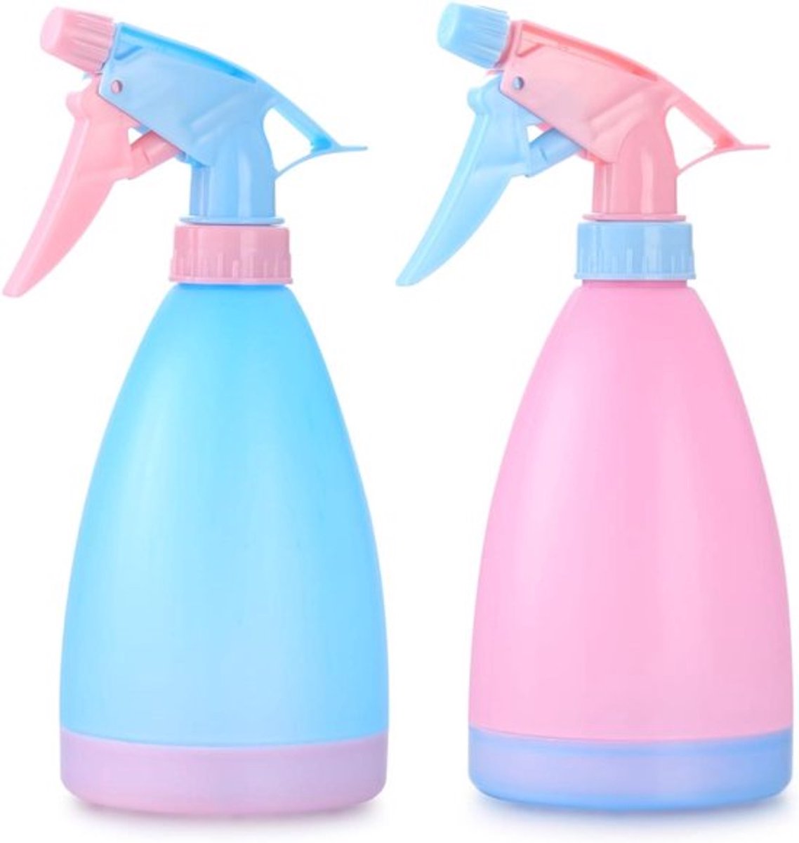 500 ml Sproeiflessen - Set van 2 bloemensproeiers - Kunststof plantenverstuivers - Druksproeier met verstelbare sproeikop - Voor bloemen, tuin en haar - Roze en blauw