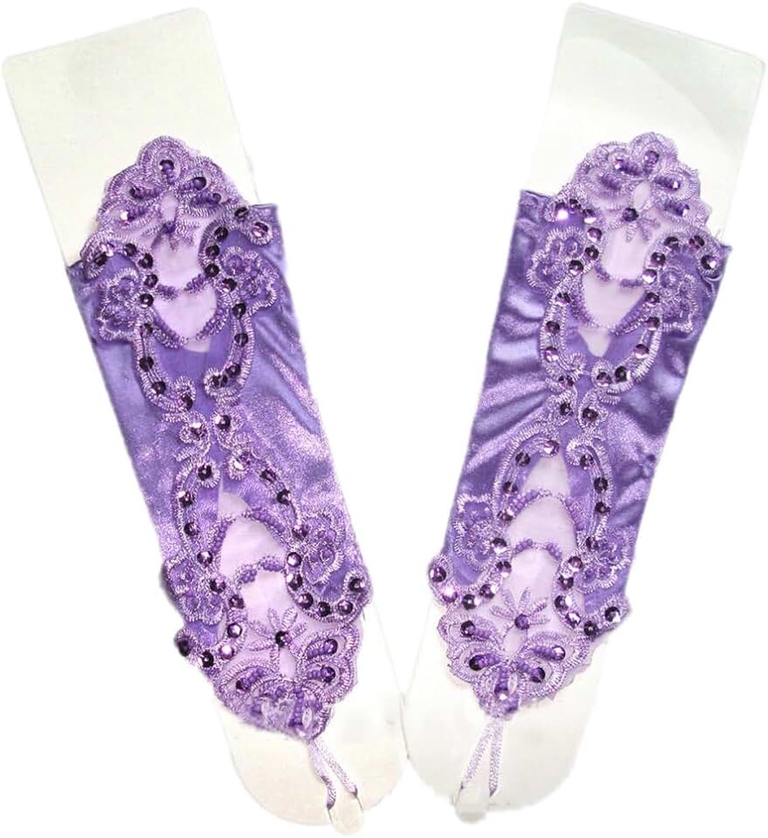 Handschoenen voor vrouwen, elegante handschoenen paillettenroosje kanten handschoen haakvinger kant bloemenhandschoenen om te binden voor bruiloft banket kostuumaccessoires party diner