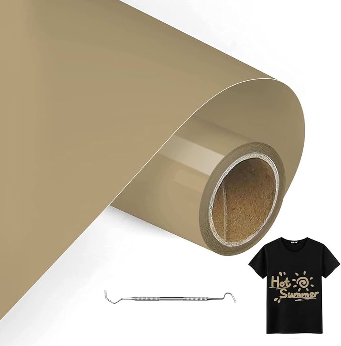 Plotterfolie Textiel Goud, 30.5cm x 300cm Iron On Heat Transfer Vinyl met Wiedgereedschap, Warmteoverdracht Vinyl, Opstrijkbare Flex Voor Stoffen, T-Shirts (Aarde Goud)