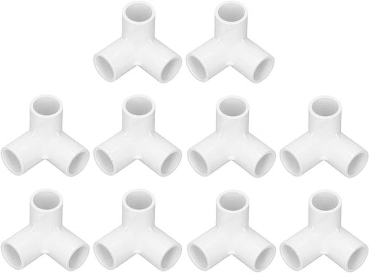 3-Weg PVC Plastic Hoekverbinder voor Waterleidingen en Meubels - 20mm Binnen Diameter, Ideaal voor Kassen en Pijpaansluitingen, Set van 10 Stuks