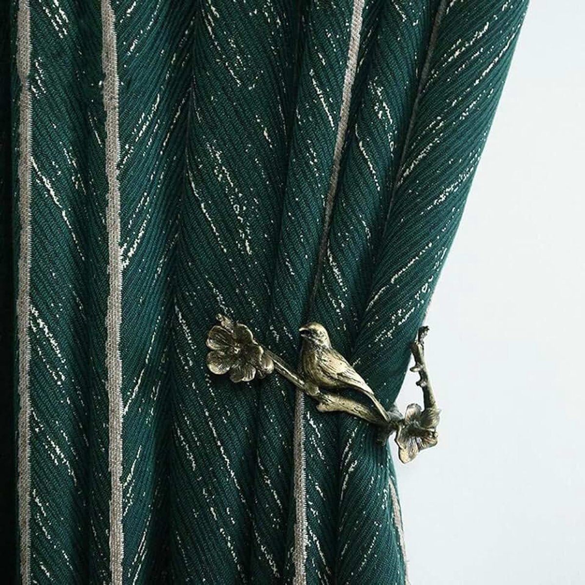 1 Pair American Luxury Retro Fish Bone Drapes Room Darkening Green and Gold Curtains for Living Room Bedroom (Green,54"x96")