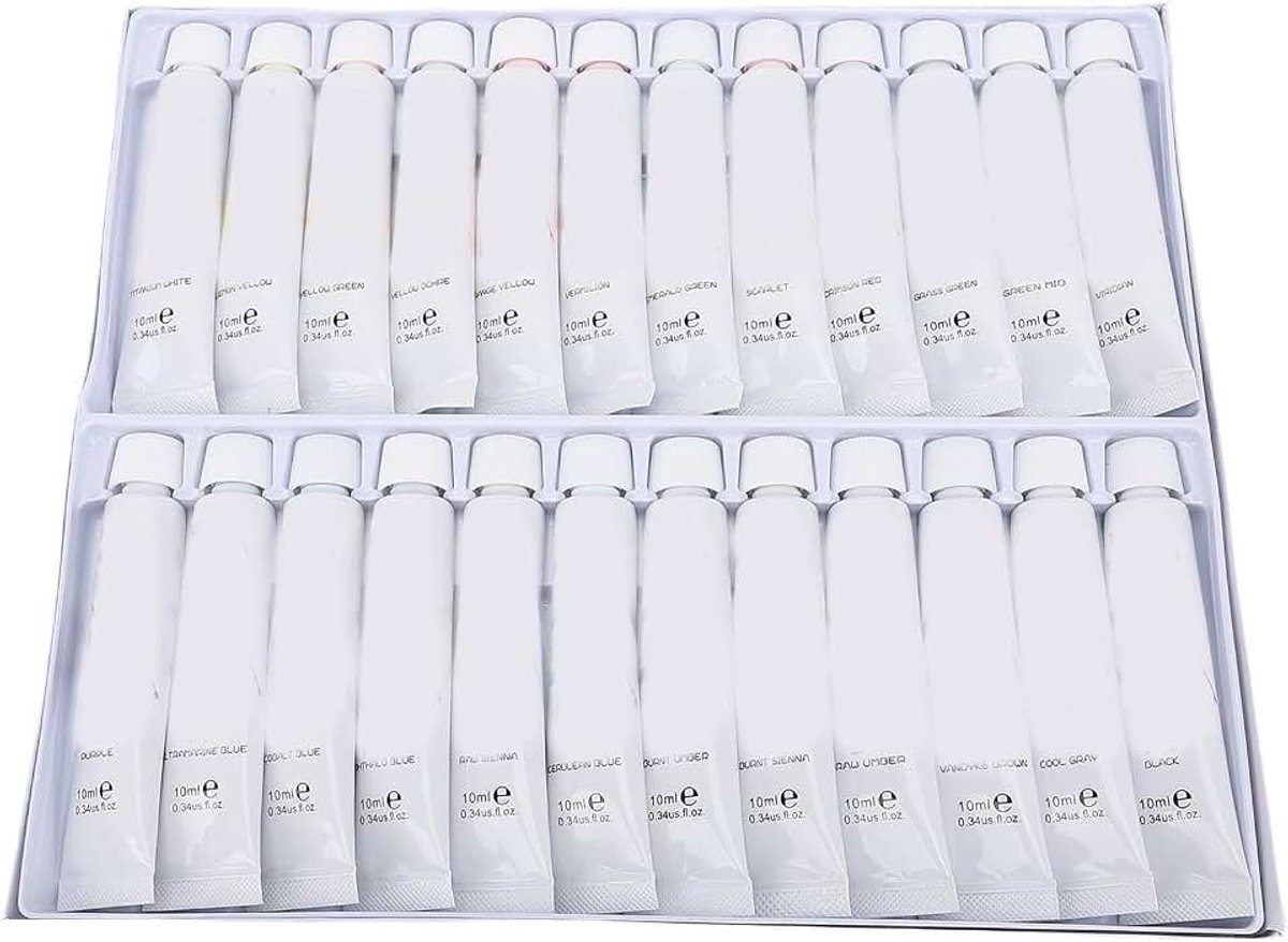 Verfset, 10 Ml Professionele Aquareltubes voor Canvaspapier, Hout, Stof, Leer, Karton (24 kleuren)