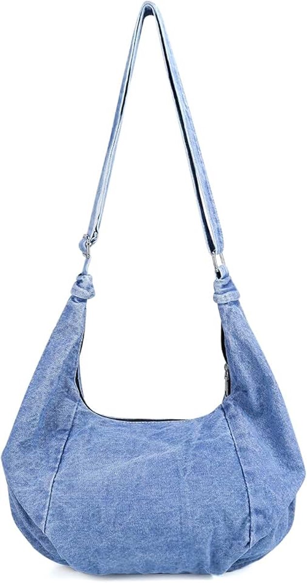Tas dames, canvas schoudertas retro Moon Bag dames jeans schoudertas met verstelbare schouderriem, lichtgewicht crossbody bag voor dagelijks gebruik