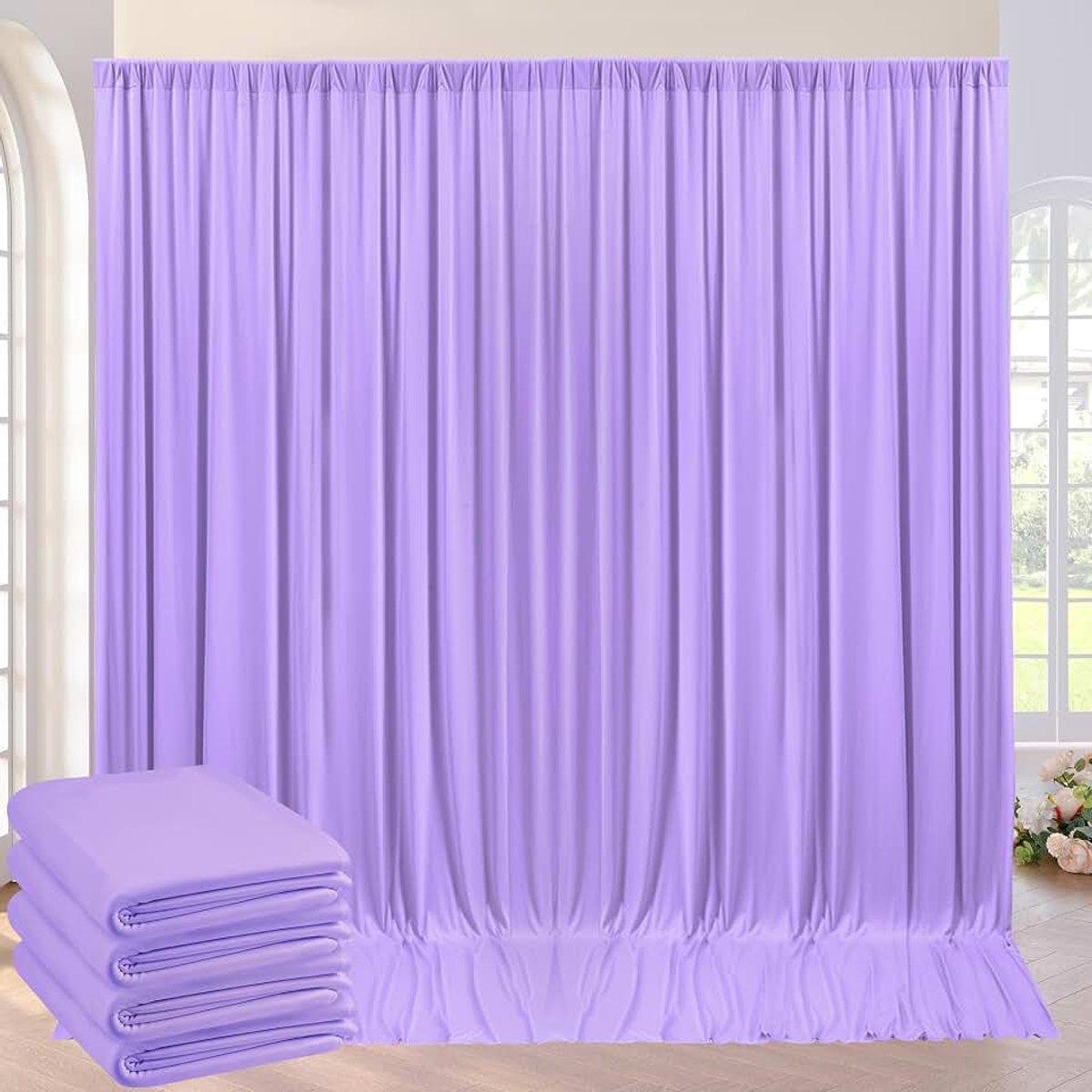 6 x 3 m lange achtergrond gordijn, decoratie, bruiloft, feest, verjaardag, fotowand, achtergrond, 4 platen, 1,5 x 3 m, kreukvrij, zacht, zijdeachtig lila gordijnen voor achtergronden thuis