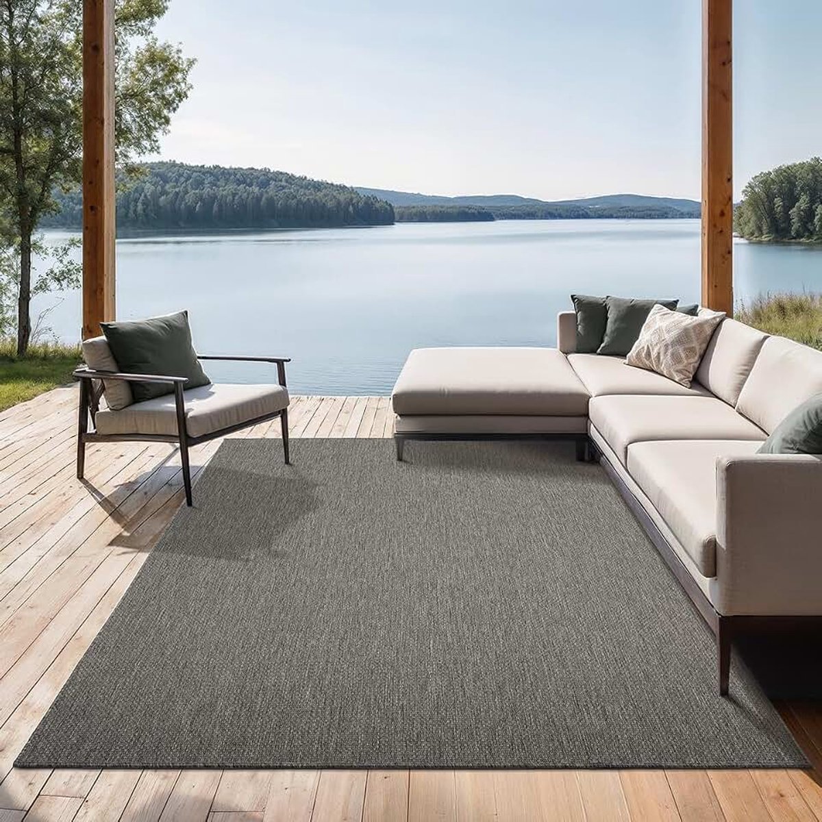 The carpet Mistra - stevig tapijt, modern, duurzaam en onderhoudsvriendelijk, binnen en buiten, woonkamer, ideaal voor keuken, gang en serre, plat geweven, Antraciet, 80 x 150 cm
