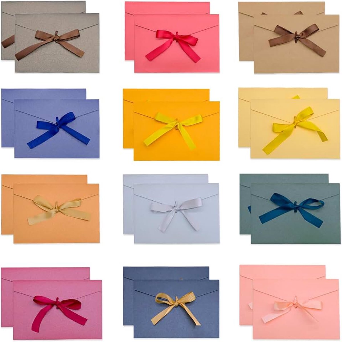 24 stuks, kraftpapier, kleurrijk, blanco vintage enveloppen met linten, parelglanspapier, enveloppen voor feest, cadeaukaarten, uitnodiging voor verjaardag, bedankkaarten, 12,3 x 17,5 cm
