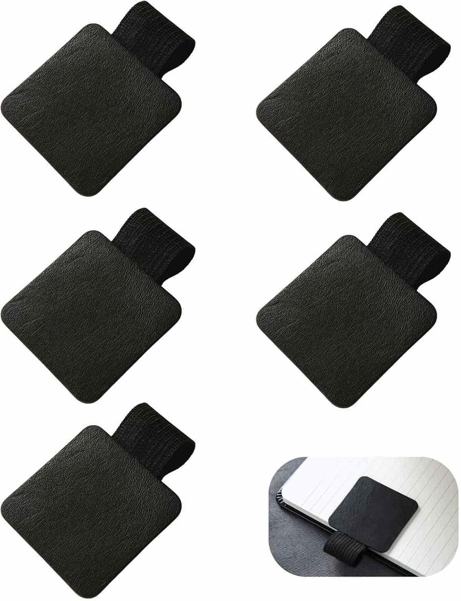 6 stuks zelfklevende pennenlussen, zwart, penhouder voor dagboek, pennenhouder, PU-leer, pennenlus met elastiek, stylus klep, accessoires, 6 stuks