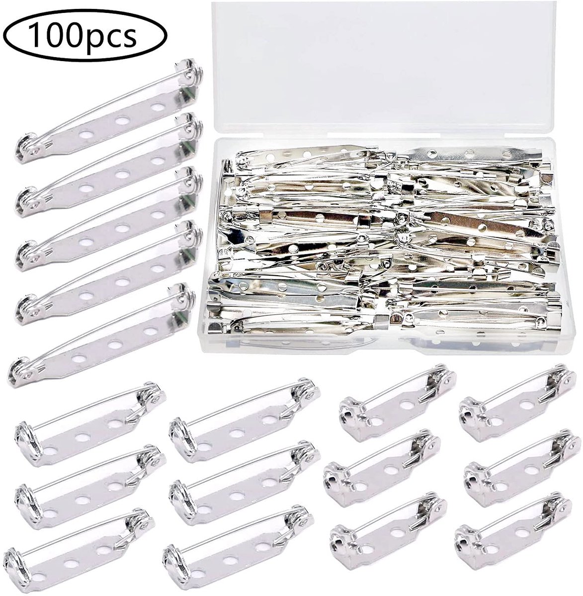 100 stuks veiligheidsspelden, brochenaalden, pinnen voor doe-het-zelf handwerk (20/25/32 mm), ambachtelijke veiligheidsspelden, voor sieraden en handwerk (zilver)