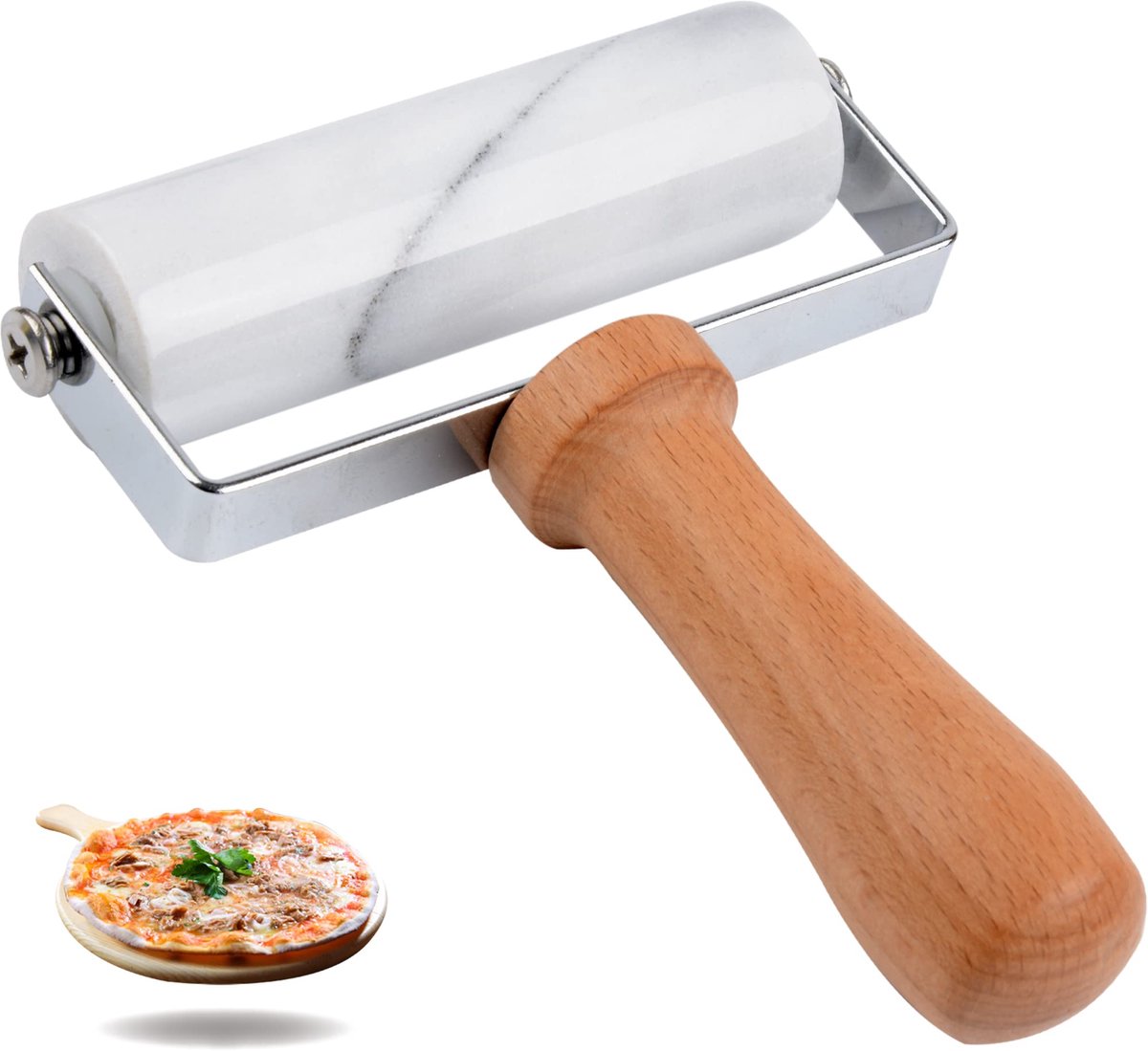 Deegroller klein, deegroller, marmerroller, anti-aanbaktype, voor het bakken van taarten, Tortilla Fudge, pizza koekjes en ander bakken in de keuken (type 1 wit)