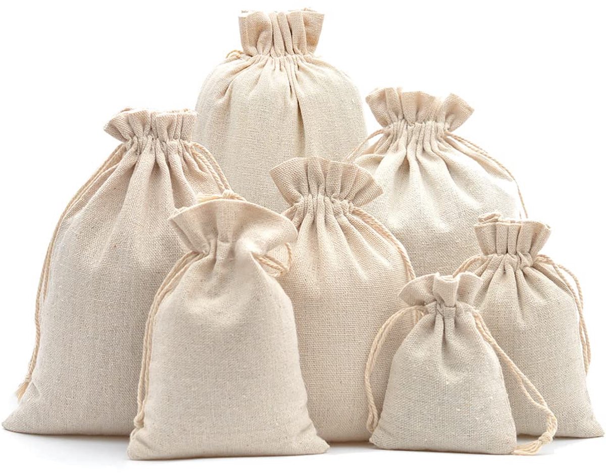 Katoenen zakjes met katoenen koord, linnen zakjes, jute zakjes, cadeauzakjes