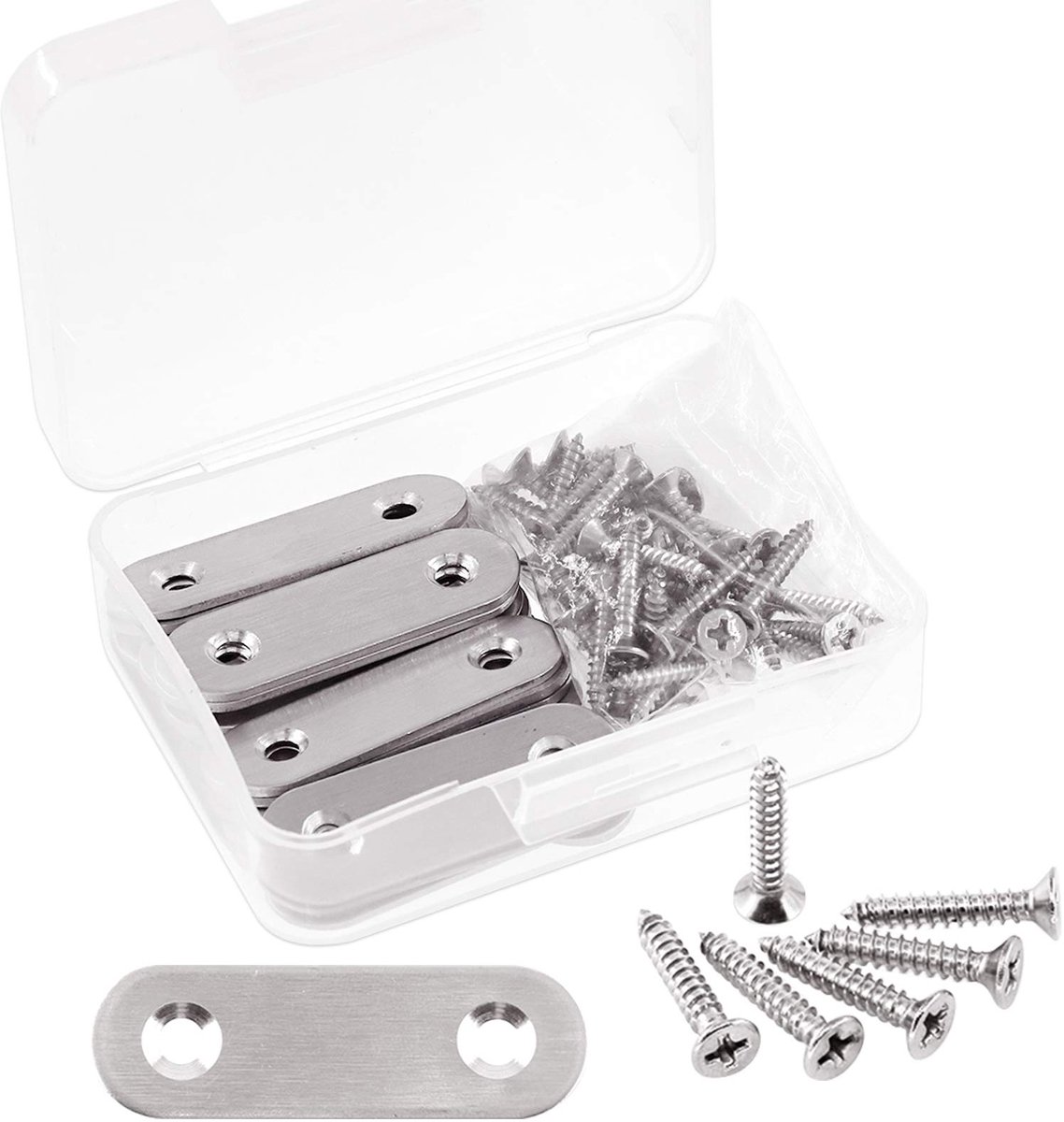 20 sets 50 mm/2 inch roestvrij staal platte rechte beugels, herstellen verbindingsplaten repareren bevestigingsbeugel connector en 40 stuks zelftappende schroeven set (50 mm/2 inch)