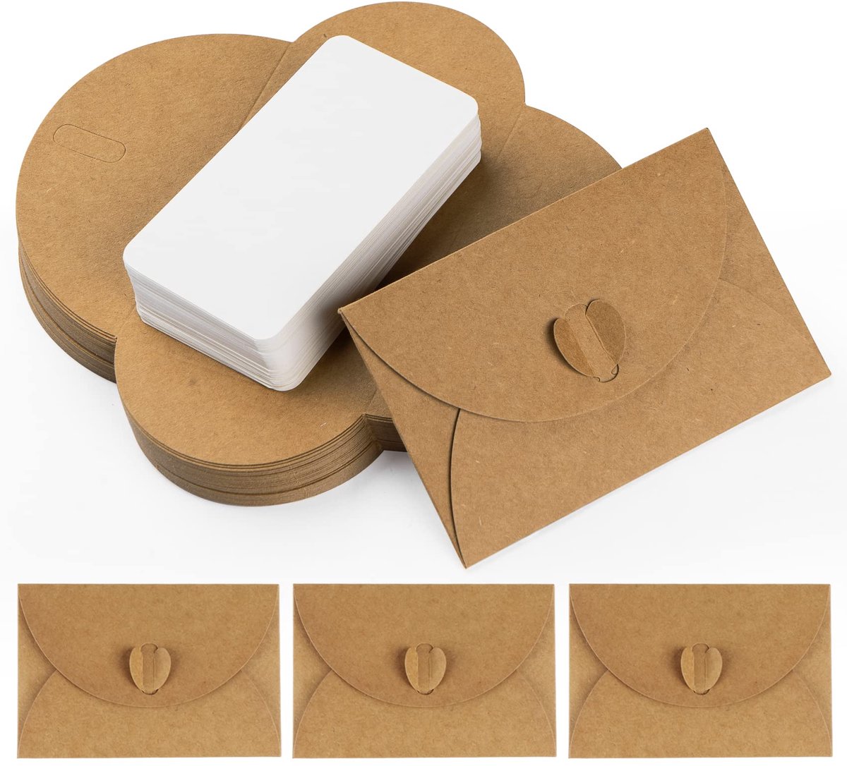 Enveloppen, mini, met kaarten, vintage, mini kraftpapier, enveloppen, blanco kaarten, kleine enveloppen met hartsluiting, cadeaukaarten, doe-het-zelf bedankkaarten, 50 stuks
