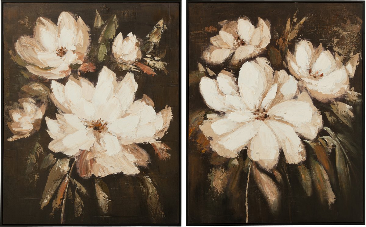 J-Line Schilderij bloem - grenenhout - multikleur - assortiment van 2