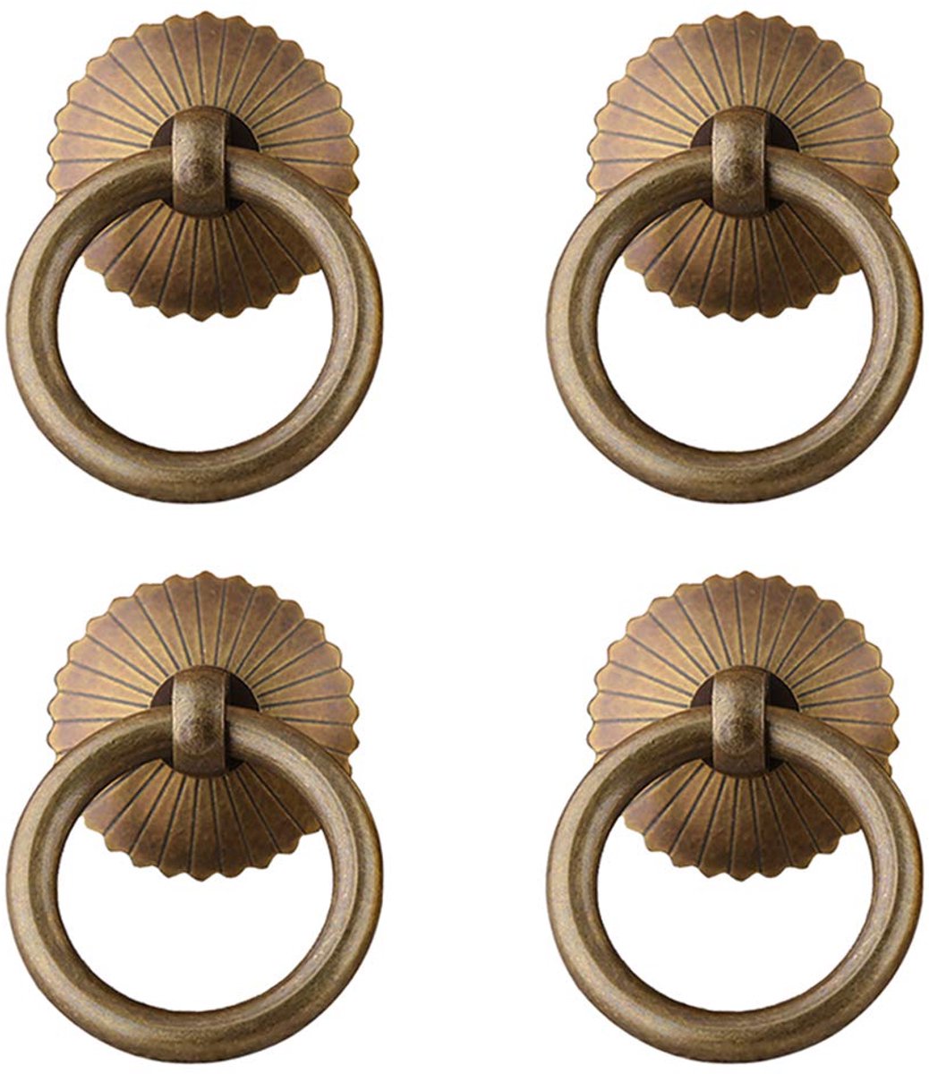 4 Stks Chinese Stijl Antieke Messing Ring Pull Handvat Keuken Kasten Kledingkast Lade Meubilair Hardware Retro Stijl Kleine Pull Ring Antiek brons