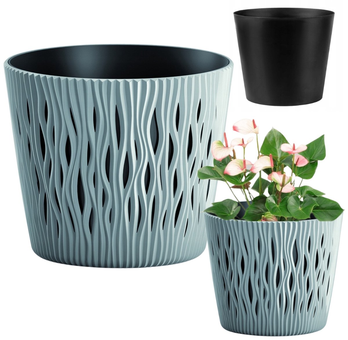 Prosperplast Sandy Ronde Pot DSR160 Grijs Steen met Inzet - 15,8cm