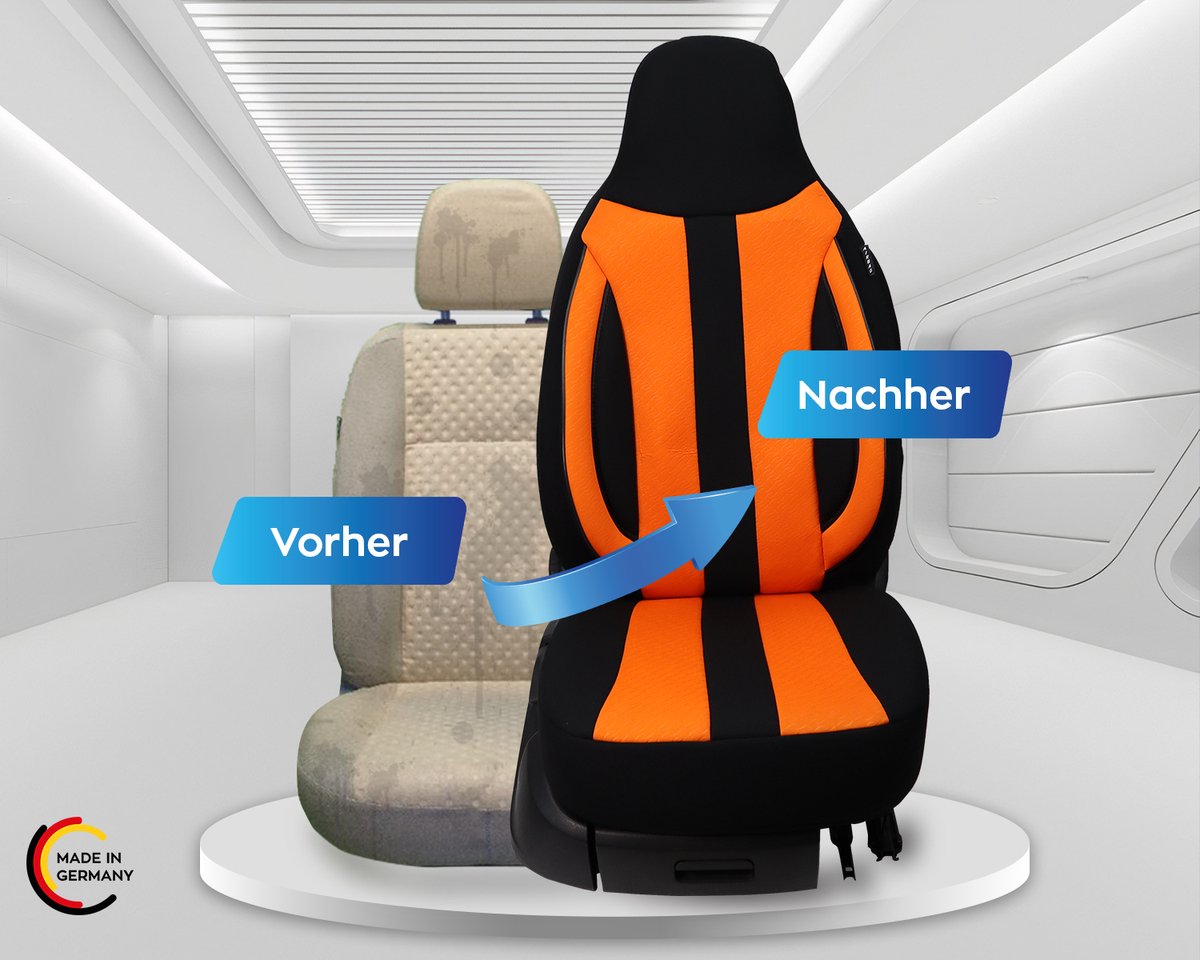 Autostoelhoezen voor BMW 2er BJ vanaf 2021 – Stoelhoezen voor bestuurder en passagier in Zwart/Oranje