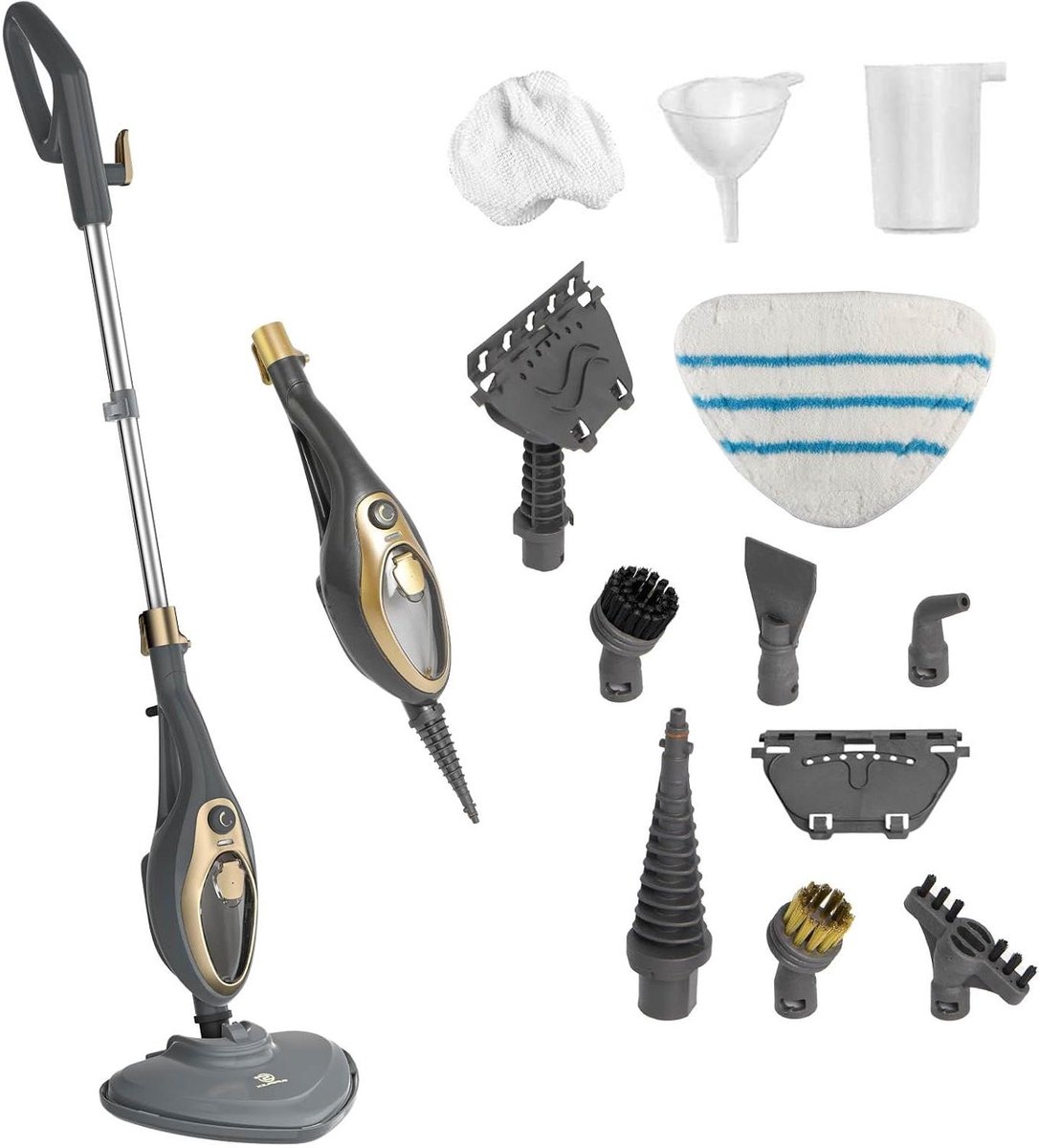 Stoomreiniger - Stoomborstel Mop - Grondige Reiniging - 15-in-1 Multifunctioneel - 380 ml - Zwart Goud