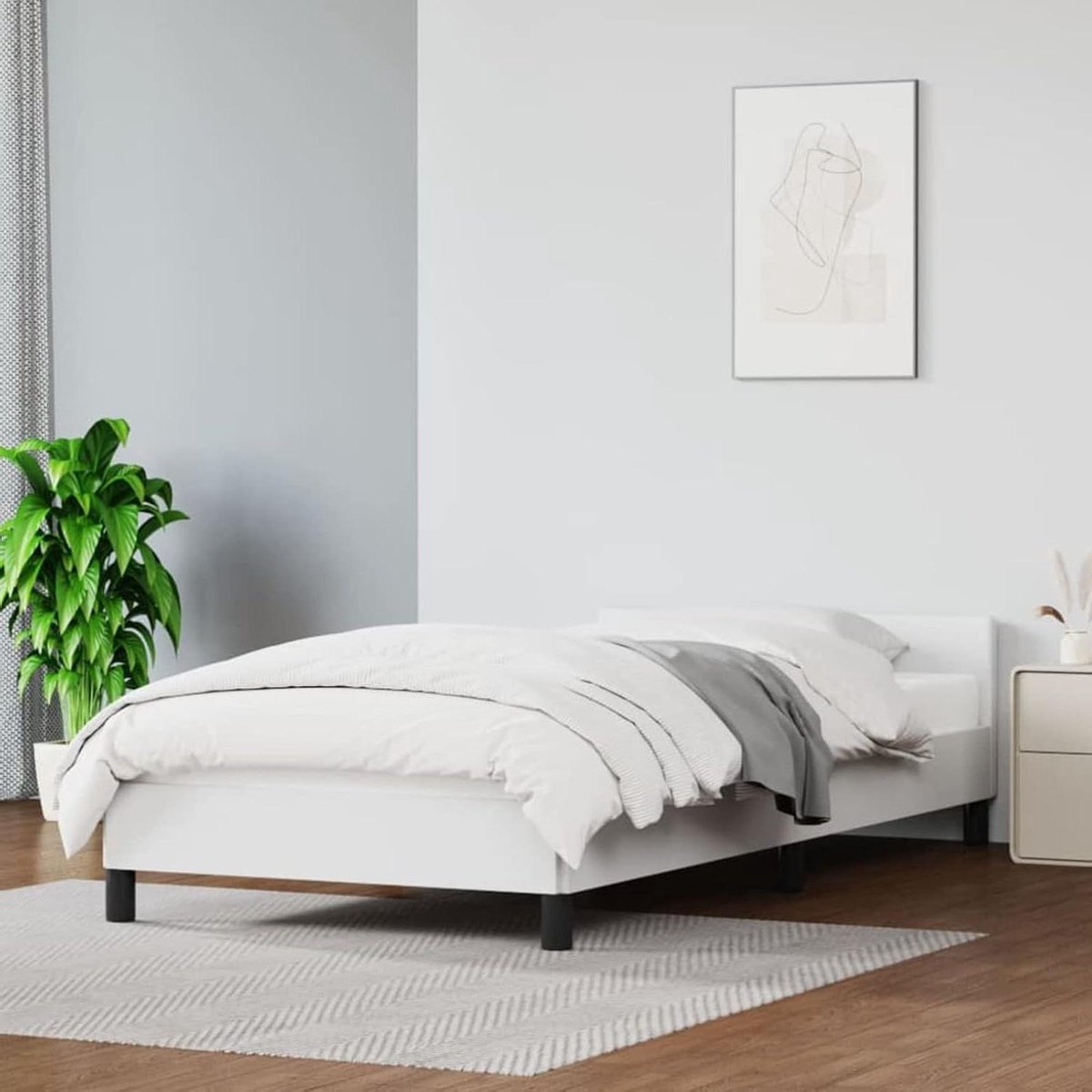 Bedframe met Hoofdeinde - Gestoffeerd Bed Frame - Rustgevende Slaap - Duurzaam Kunstleer - 80 x 200 cm - Wit