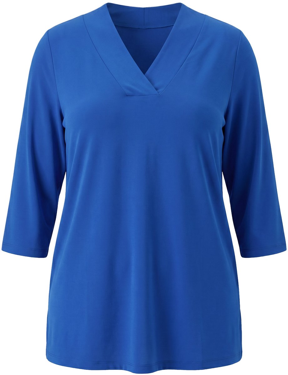 Ulla Popken - Dames - Longshirt A-lijn V-hals 3/4-mouwen - Azuurblauw - Maat 42+