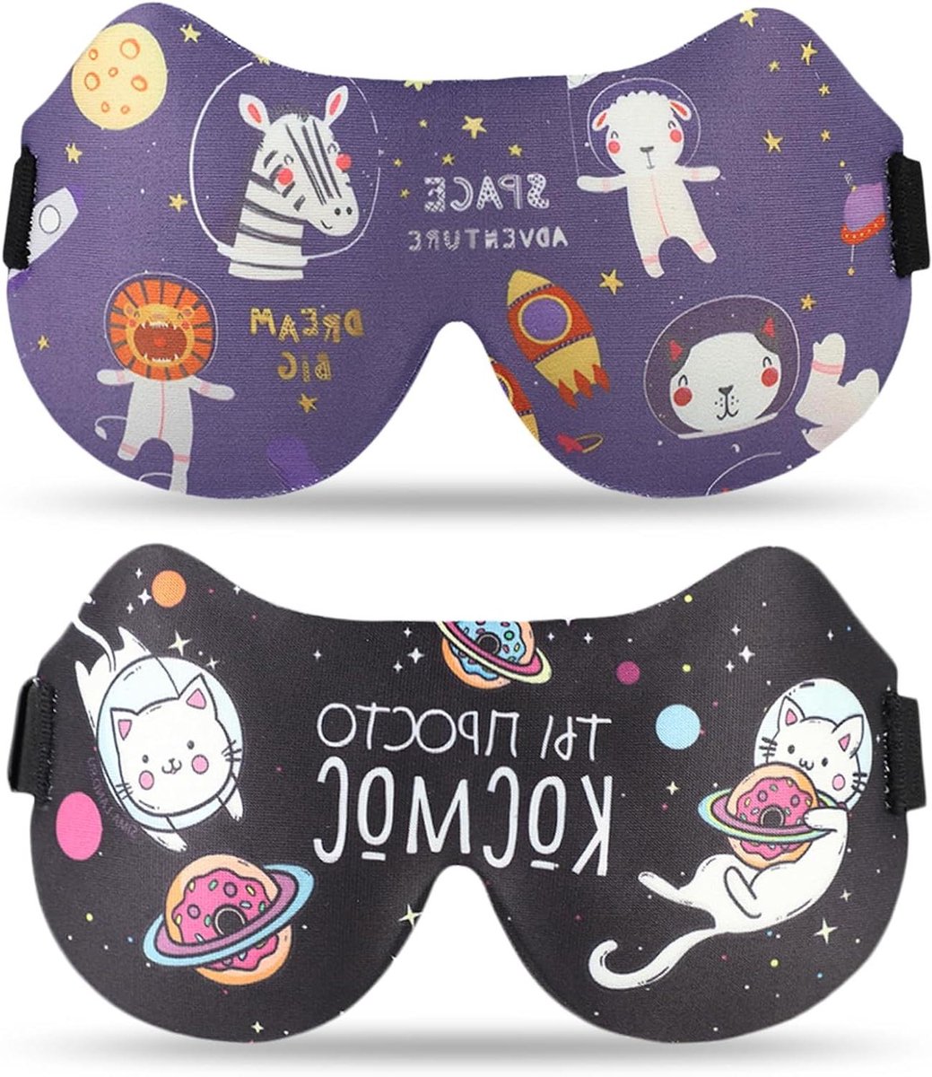 2 Stuks 3D Kinderslaapmasker - Zacht & Verstelbaar - Voor Reizen, Dutjes & Camping - Violet & Zwart