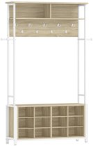 HILINSIE Kapstok, 14 open vakken, kleur eiken en wit | Entreekast met schoenenbank, 13 planken, voor entree, hal, 31 x 110 x 187 cm
