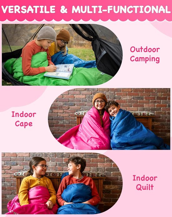 Mummy Slaapzak - Kampeer Slaapzak - Kamperen en Outdoor - Waterdicht en Winddicht - 165x70x45cm - Roze Flanel — afbeelding 5