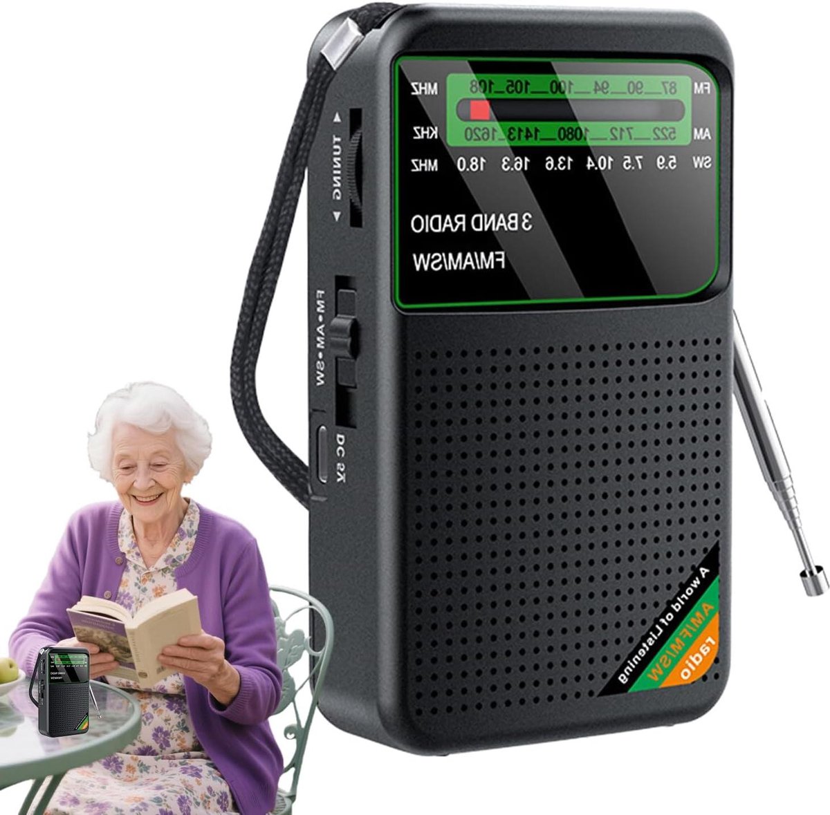 Draagbare Radio - Multiband Ontvanger - Kamperen en Reizen - Telescopische Antenne - Compact Formaat - Zwart