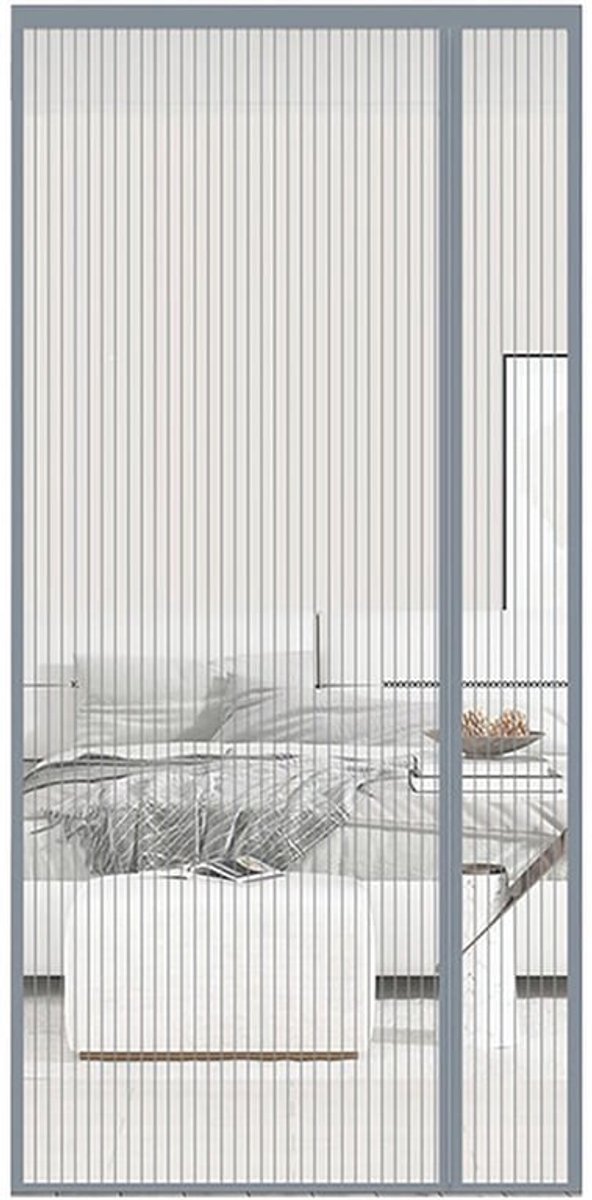 Vliegenraam - Insectenbescherming - Balkon- en Terrasdeur - Grijs - Magneet - Makkelijk te installeren - 100x210 cm