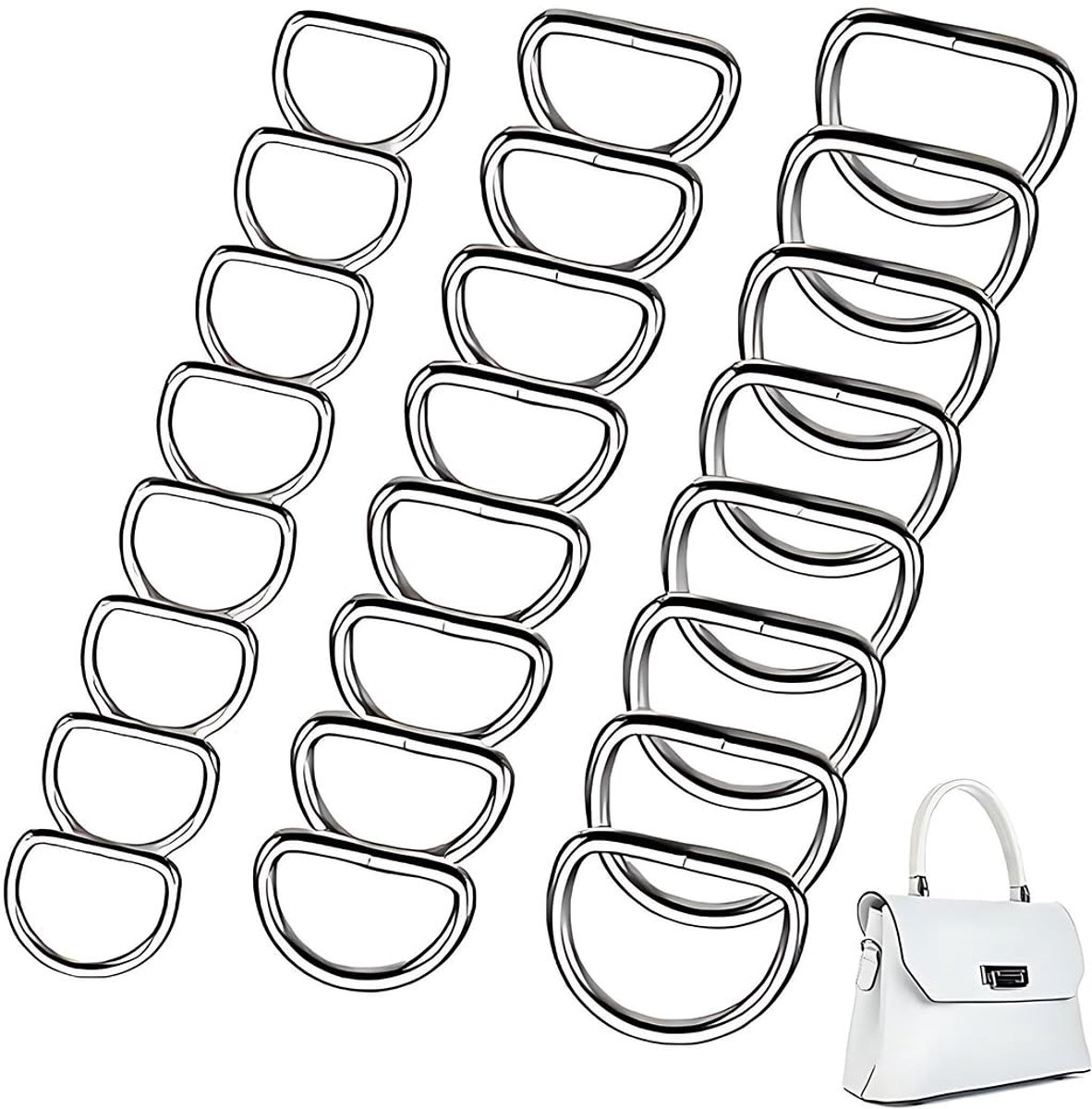 24 stuks D-ringen, 20 mm, 25 mm, 38 mm, zilver, halfronde D-ringen, accessoires voor tassen en naaien, metalen D-ring voor tassen, riemen, rugzakken, doe-het-zelf accessoires, karabijnhaken