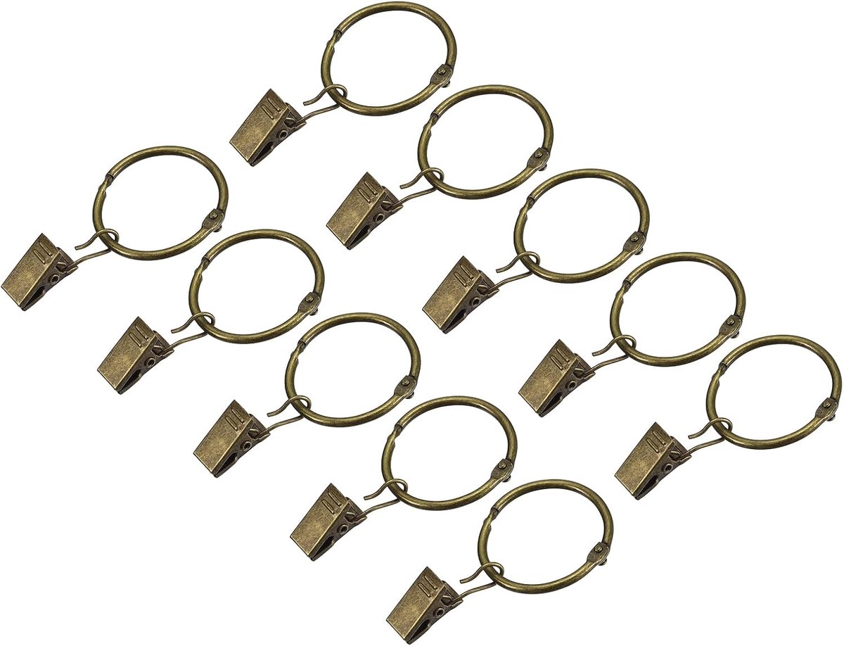 Ring met clips, 20 stuks gordijnclip-ringen, 3 cm gordijnclip-ringen, haken voor gordijnroede (brons)