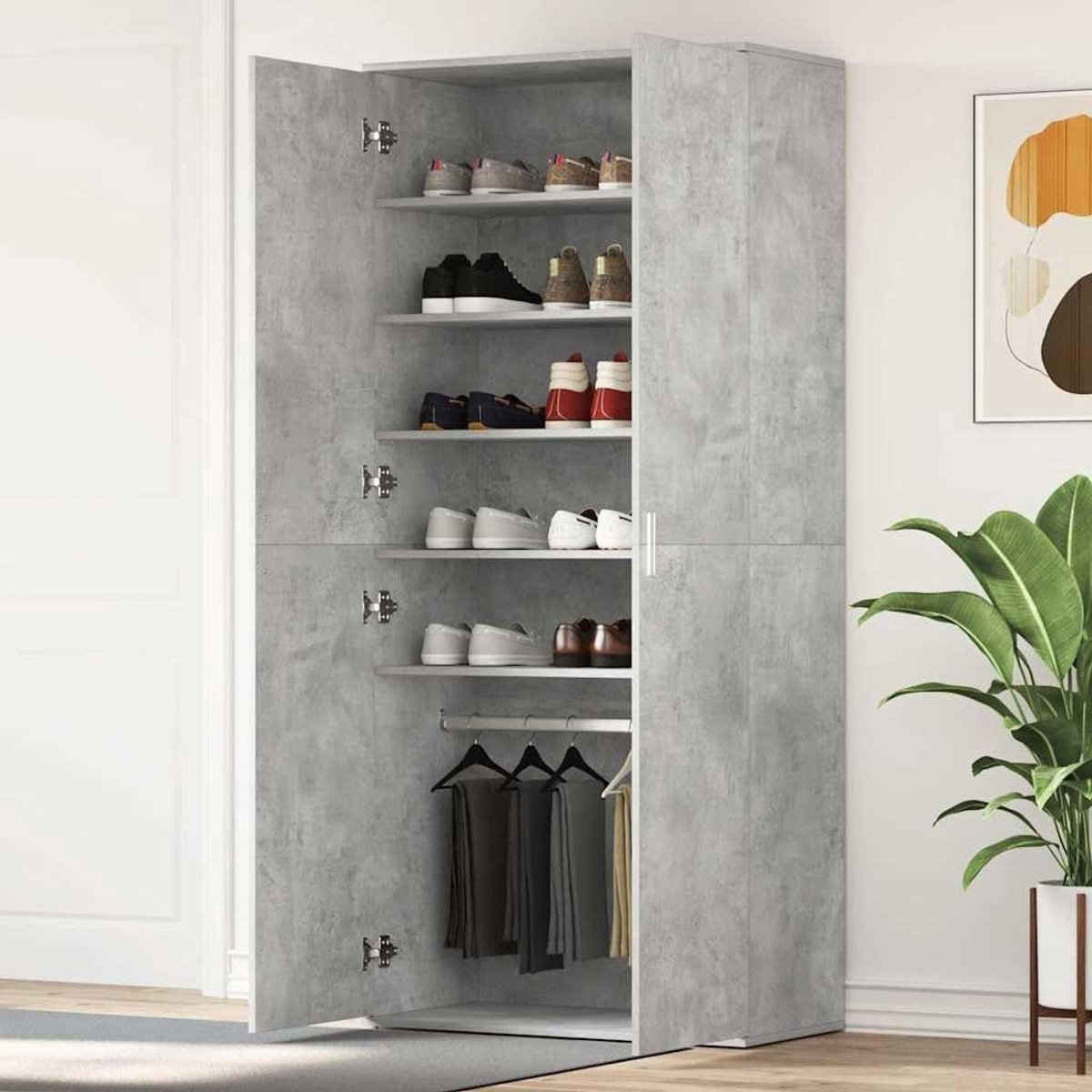 Schoenenkast met deur - Schoenenrek entree - Schoenen opbergen - Robuust houtmateriaal - 80 x 39 x 178 cm