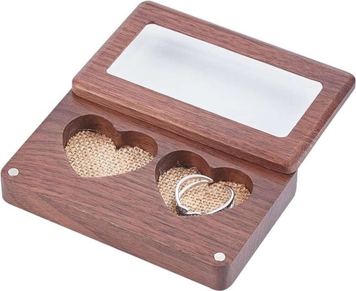Rustieke hartvormige ringdoos - bruiloft verloving Valentijnsdag - houten standaard - handgemaakt - geschikt voor ringen - natuurlijke kleur - liefdesbewijs - romantisch gebaar.