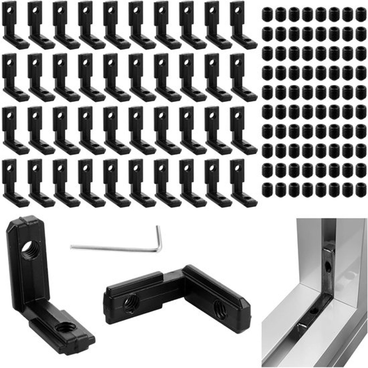 Hoekconnector 40 Stuks - T-Groove Binnenhoek - 90 Graden L Vorm - Aluminium Profiel 20x20 - Corrosiebestendig - Inclusief Schroeven en Sleutel - Hoekverbinder