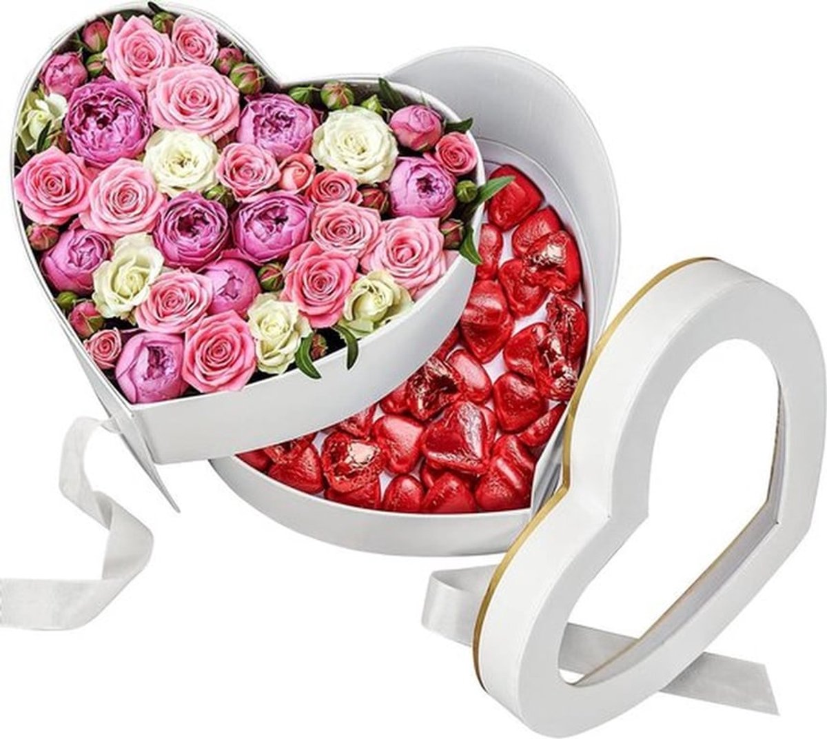 - Bloemen Geschenkdoos - Luxe Geschenkverpakking - Dubbel Laags - Hartvorm - B23 x L19,5 x H16,5 cm - Huwelijk - Verjaardag - Decoratie - Geschikt voor Bloemen Arrangementen.