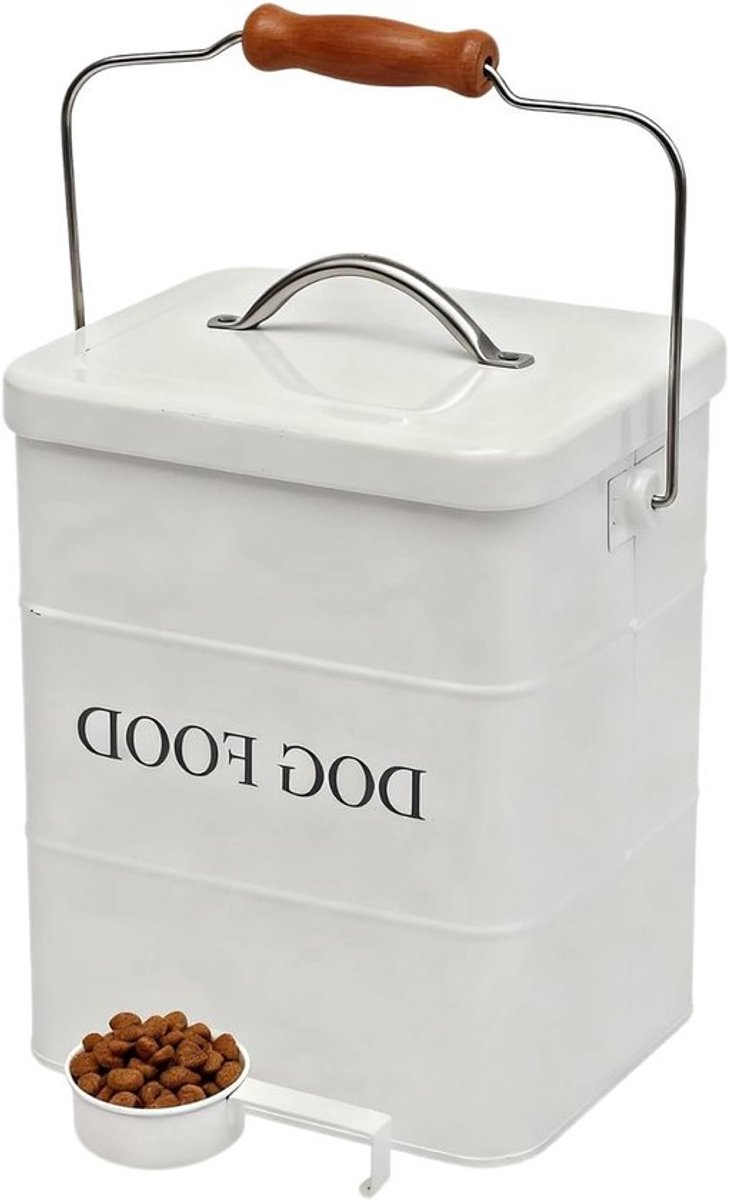 Luchtdichte Voedselcontainer voor Honden, 5 LB, Met Houten Handvat en Lepel, Ideaal voor Droogvoer, Snacks en Hondensnoepjes - Vintage Opbergdoos voor de Keuken