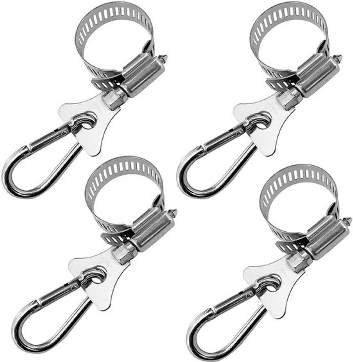 - Vlaggenmast montagebeugelset - Verstelbaar - RVS - Karabijnhaak - Buiten gebruik - Tuinboot -Jacht - Vrachtwagen - ATV - 4 stuks klemringen - Geschikt voor 0,85-1,26 inch diameter
