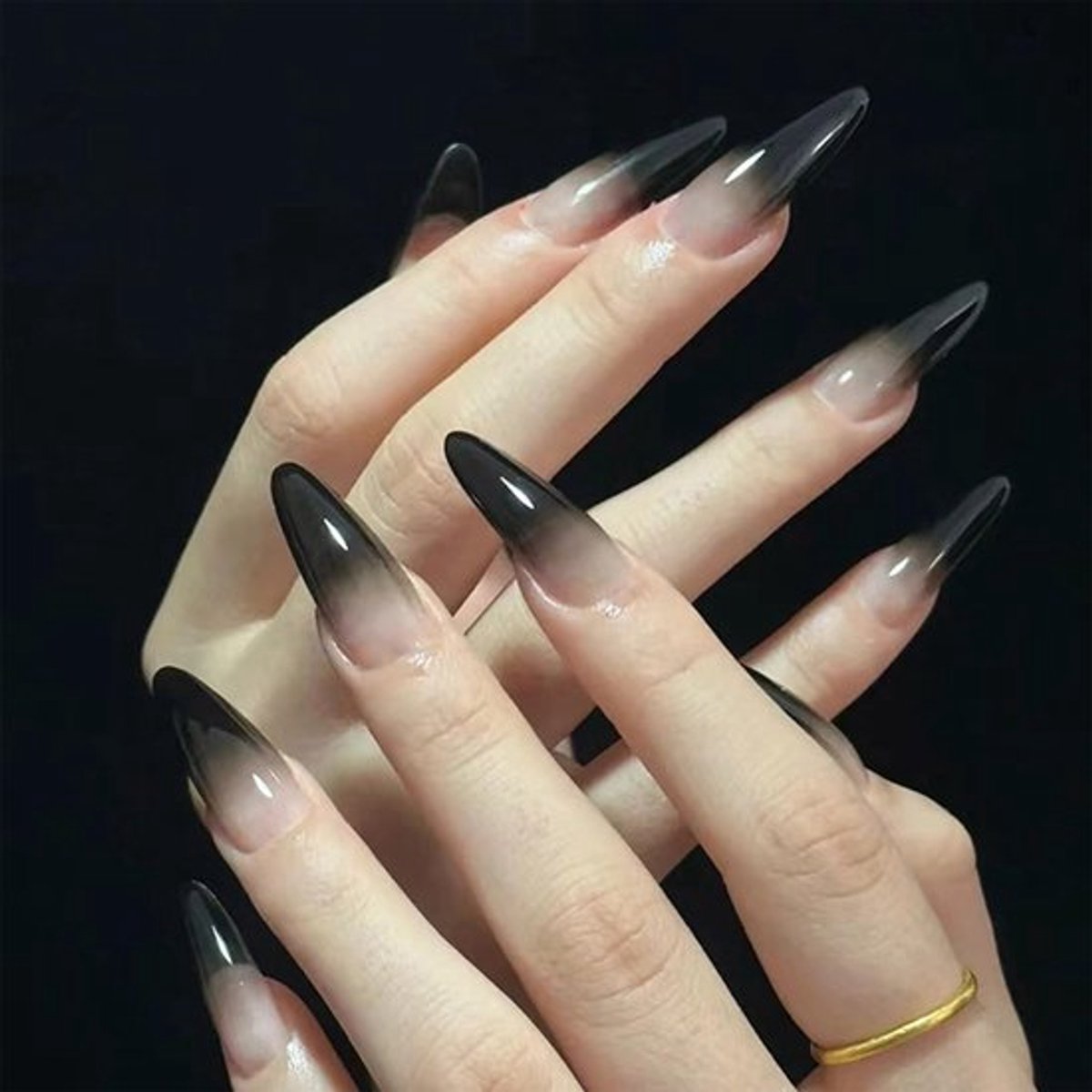 Nagels Kunstnagels - French Tip - Zwarte Ombre - Kunststilettonagel - Meerdere Maten - Veelkleurig Kunststof