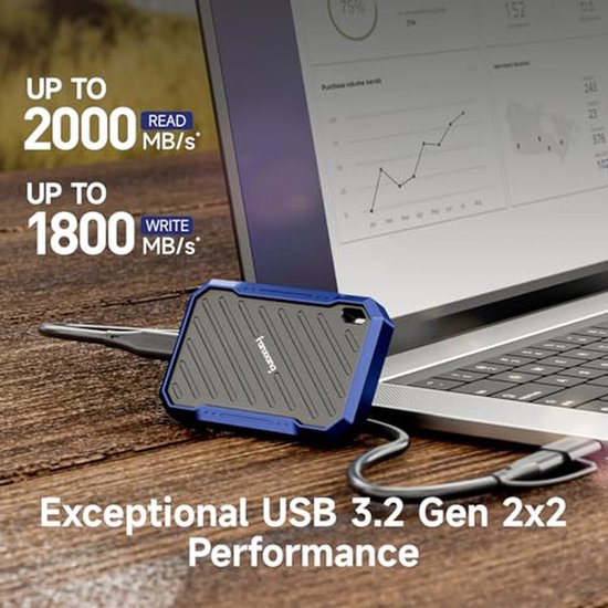 Externe SSD - Draagbare Opslag - Snelle Data Transfer - IP68 Waterdicht - 2TB - Grijs — afbeelding 3