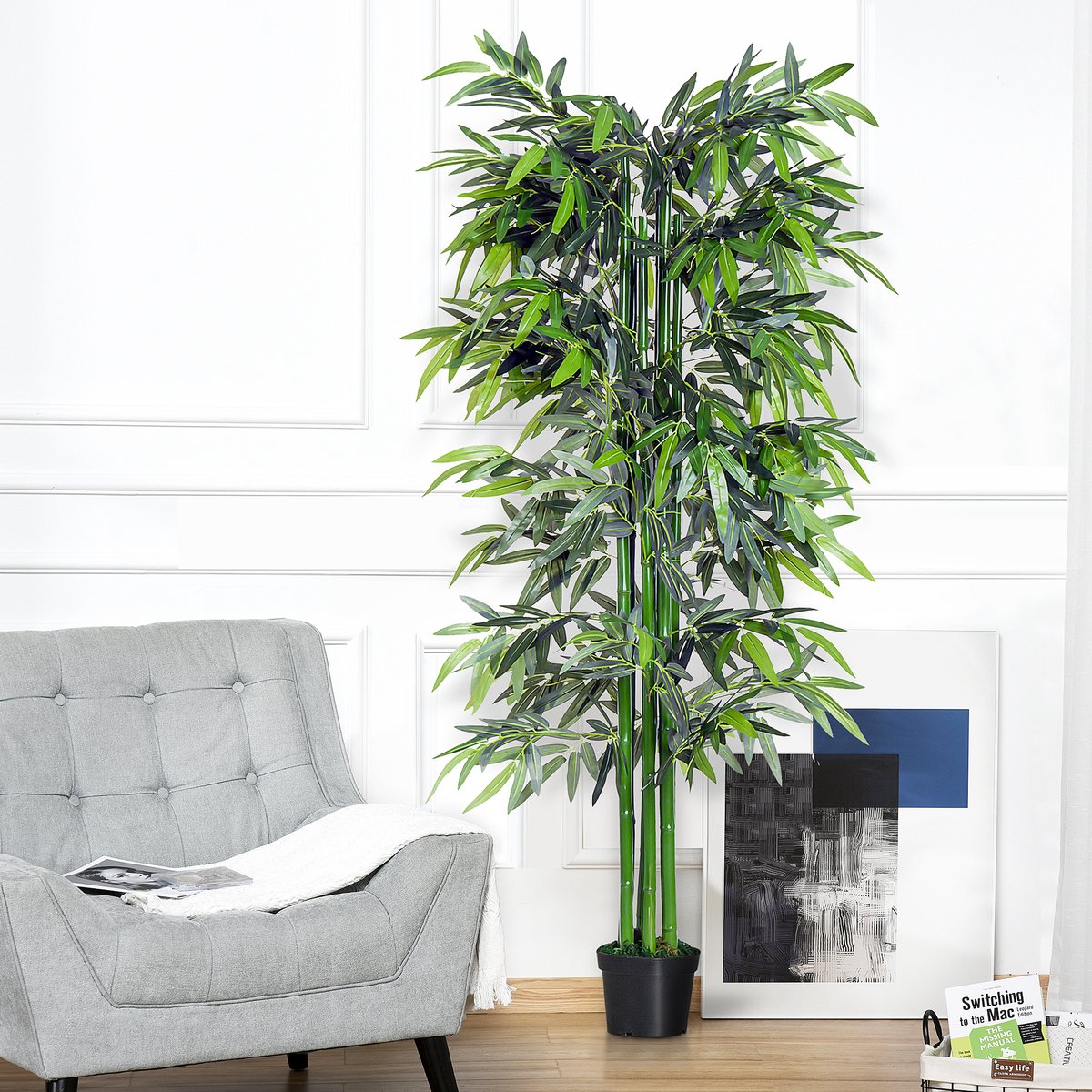 Kunstbamboe - 180 cm - met pot - realistisch zwart-groen